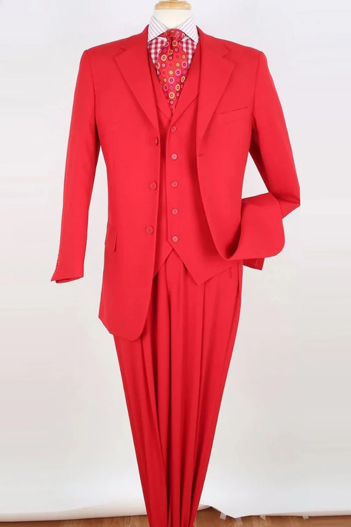 Apollo King Designer Brand Mens Three Button Classic Fit Vested Suit in Red