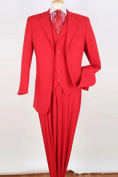 Apollo King Designer Brand Mens Three Button Classic Fit Vested Suit in Red