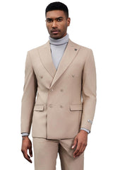 Men's Designer Stacy Adams Classic Double Breasted Suit in Tan