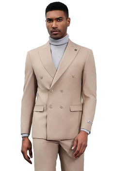 Men's Designer Stacy Adams Classic Double Breasted Suit in Tan