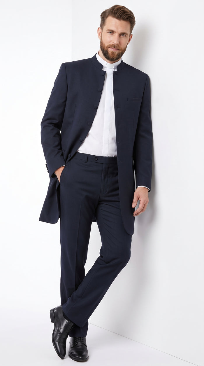 Men’s Black Mandarin Collar Suit – Matrix Neo Inspired Long Jacket & Pants Formal Suit