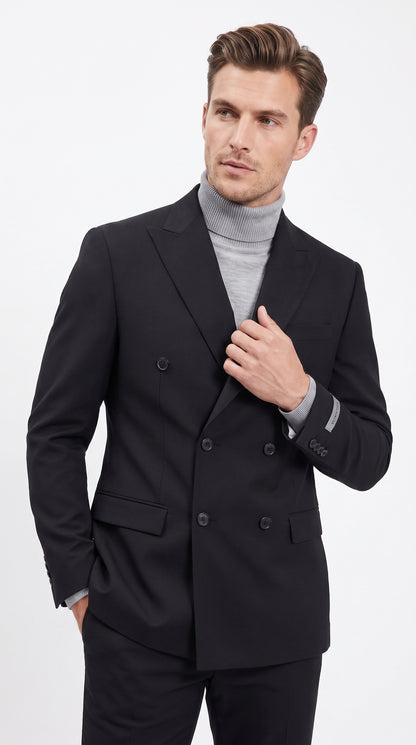 Men's Designer Stacy Adams Classic Double Breasted Suit in Black  Peak Lapel Slim fit