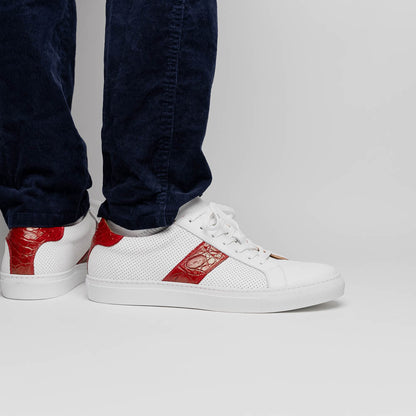 Zelli Olympias Calfskin and Crocodile Sneakers in White and Red