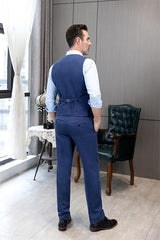 Mens Vintage Tweed Dress Pants Slacks Trousers Regular Fit Suit Pants in Blue