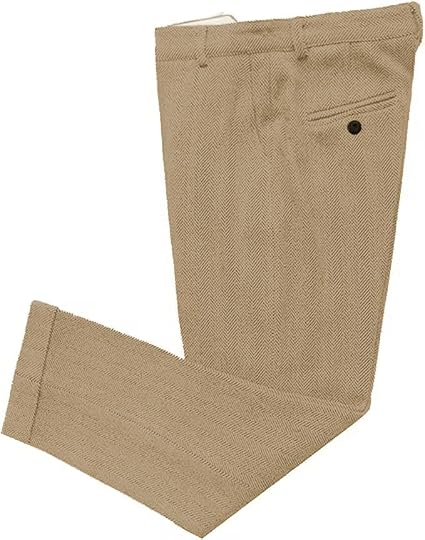 Mens Vintage Tweed Dress Pants Slacks Trousers Regular Fit Suit Pants in Champagne