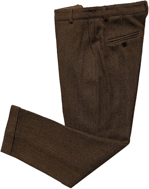 Mens Vintage Tweed Dress Pants Slacks Trousers Regular Fit Suit Pants in Brown