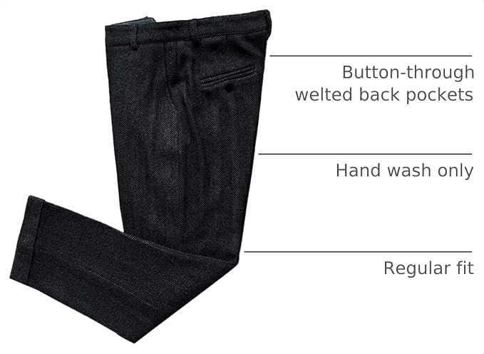 Mens Vintage Tweed Dress Pants Slacks Trousers Regular Fit Suit Pants in Black - view 2