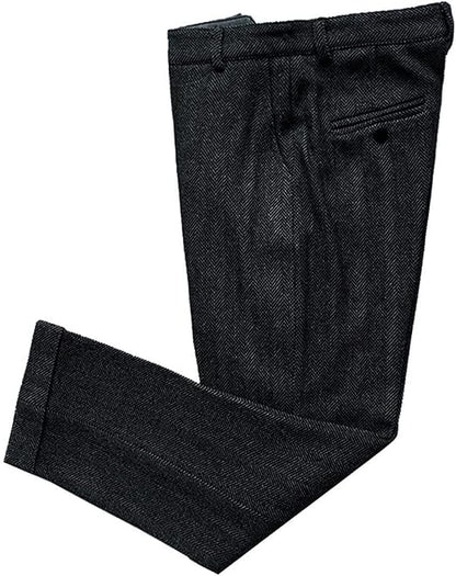 Mens Vintage Tweed Dress Pants Slacks Trousers Regular Fit Suit Pants in Black