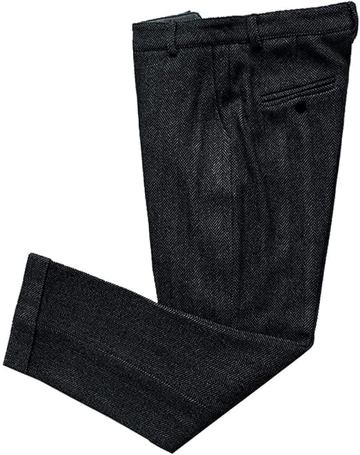 Mens Vintage Tweed Dress Pants Slacks Trousers Regular Fit Suit Pants in Black