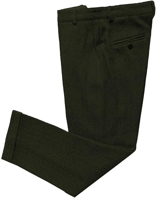 Mens Vintage Tweed Dress Pants Slacks Trousers Regular Fit Suit Pants in Army Green - view 2