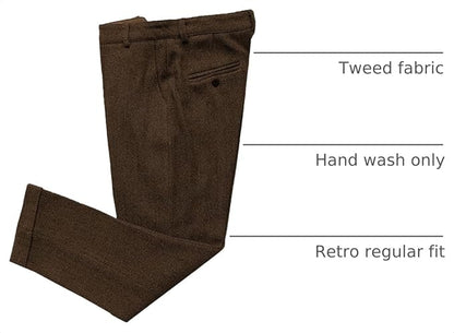 Mens Vintage Tweed Dress Pants Slacks Trousers Regular Fit Suit Pants in Brown - view 4