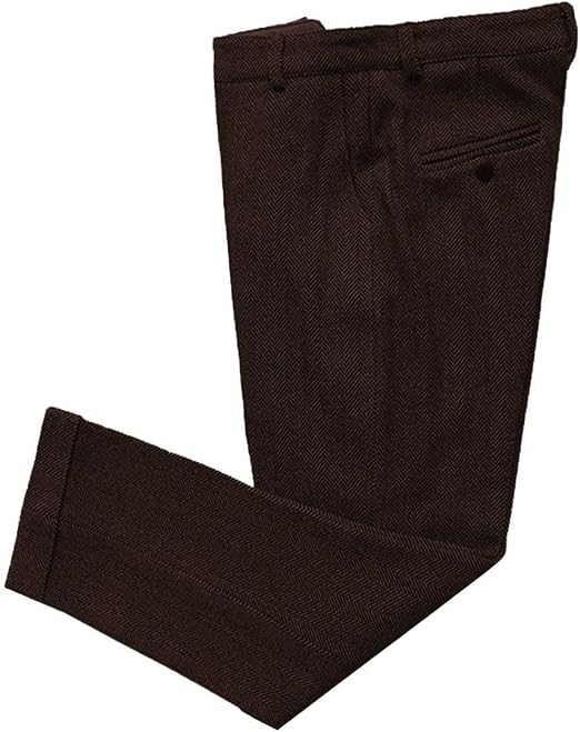 Mens Vintage Tweed Dress Pants Slacks Trousers Regular Fit Suit Pants in Coffee