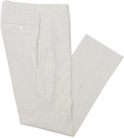 Mens Seersucker Pants - Summer Casual Pinstripe Modern Fit in Color Beige