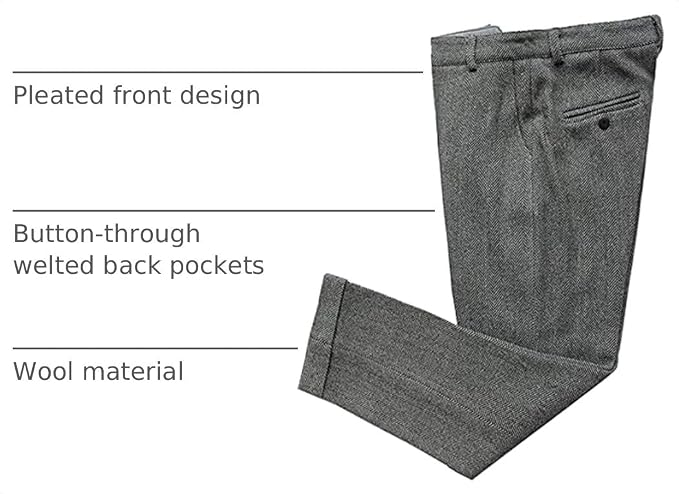 Mens Vintage Tweed Dress Pants Slacks Trousers Regular Fit Suit Pants in Grey - view 3