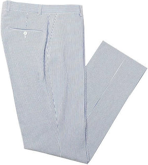 Mens Seersucker Pants - Summer Casual Pinstripe Modern Fit in Color Navy Blue
