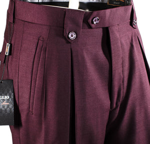 Tiglio Luxe Burgundy Wide Leg, Pure Wool Dress Pants 2576