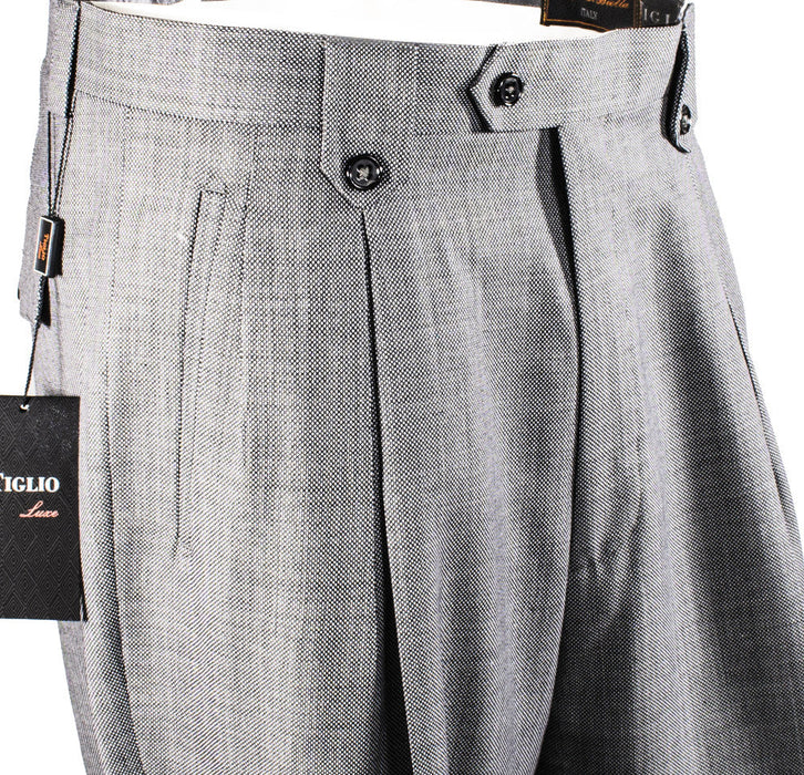 Tiglio Luxe Light Gray Birdseye Wide Leg, Pure Wool Dress Pants 2576 TIG1018