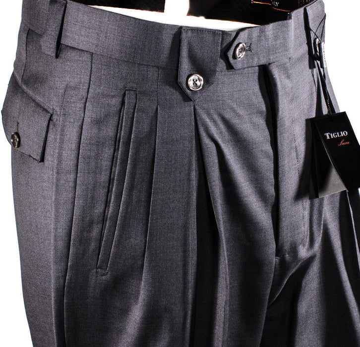 Tiglio Luxe Gray Wide Leg, Pure Wool Dress Pants 2576 TIG1008