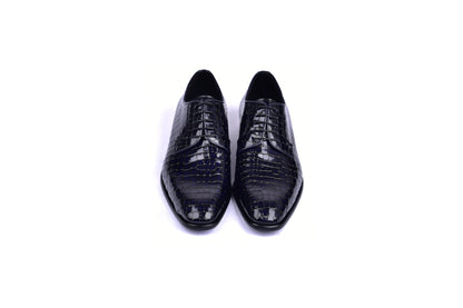 C01507-6291C Croco Print Lace Up Navy - Image 3