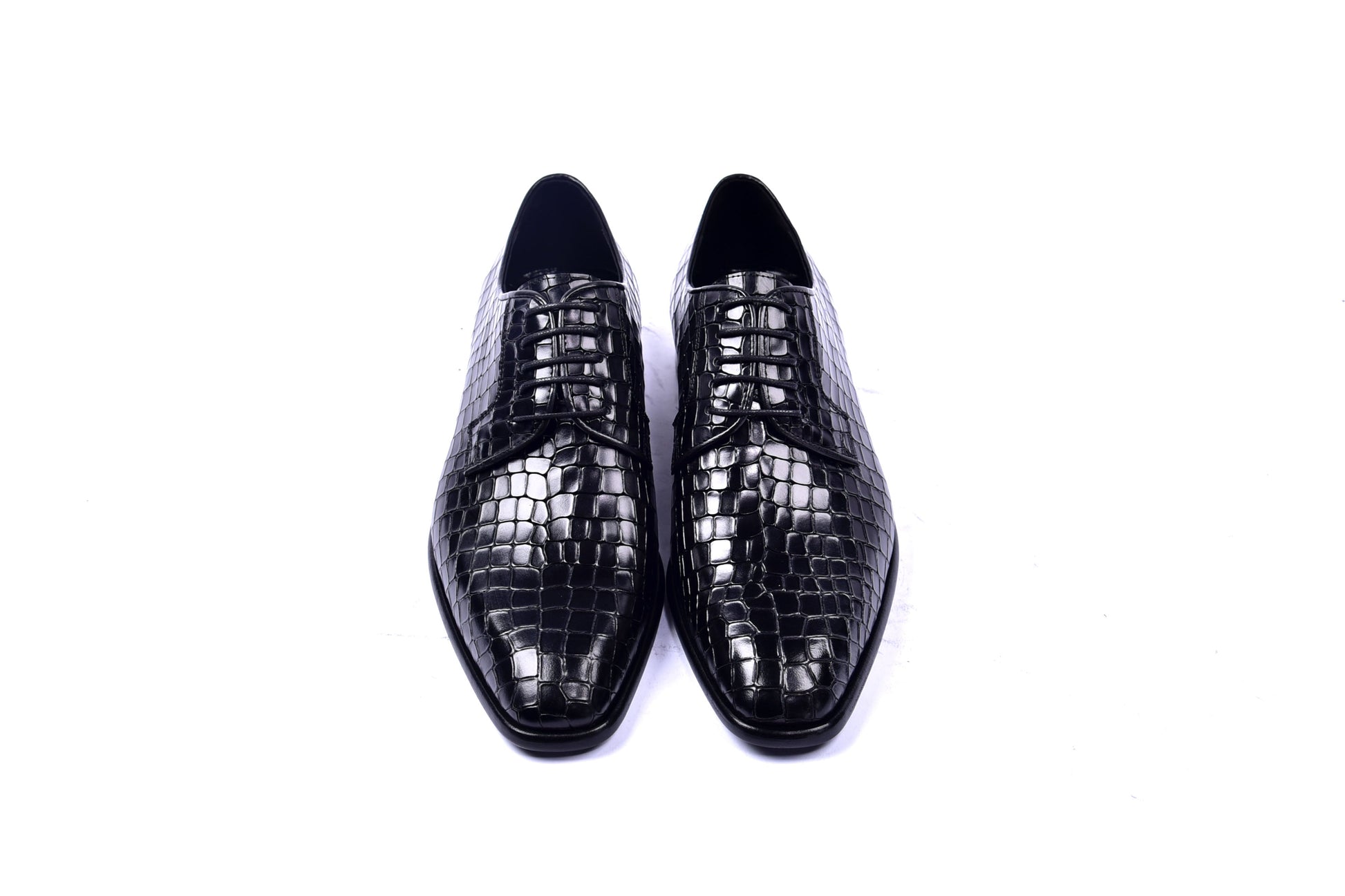 C01505-6291C Croco Print Lace Up Black - Image 3