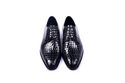 C01505-6291C Croco Print Lace Up Black - Image 3