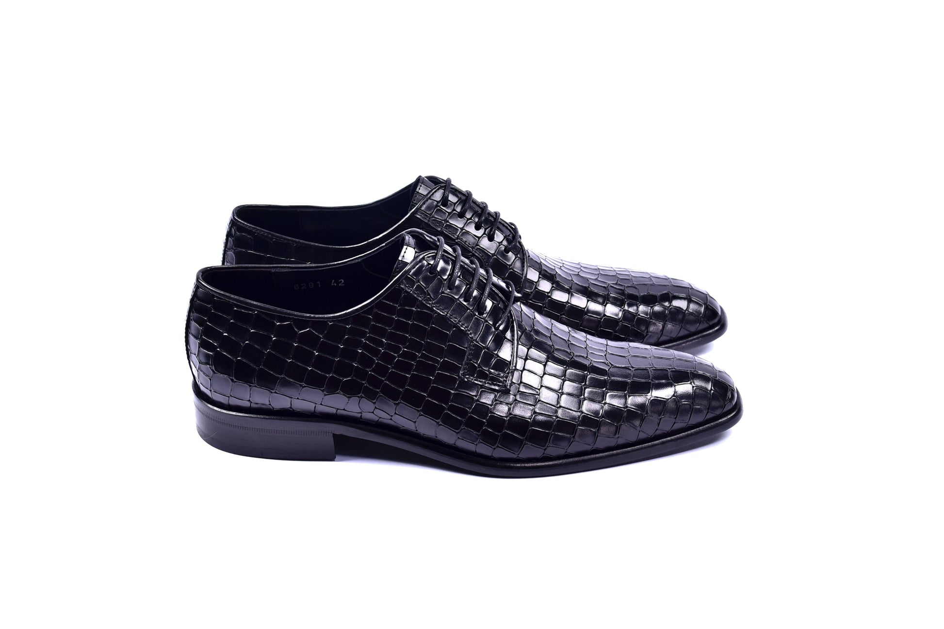 C01505-6291C Croco Print Lace Up Black - Image 2