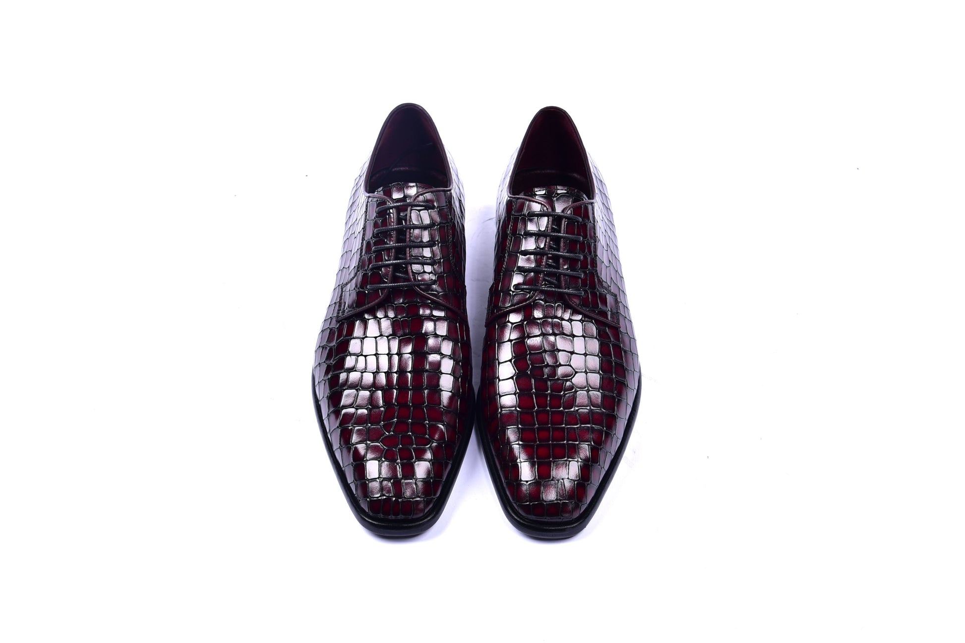 C01506-6291C Croco Print Lace Up Burgundy - Image 3
