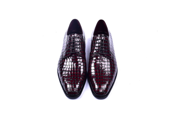 C01506-6291C Croco Print Lace Up Burgundy - Image 3