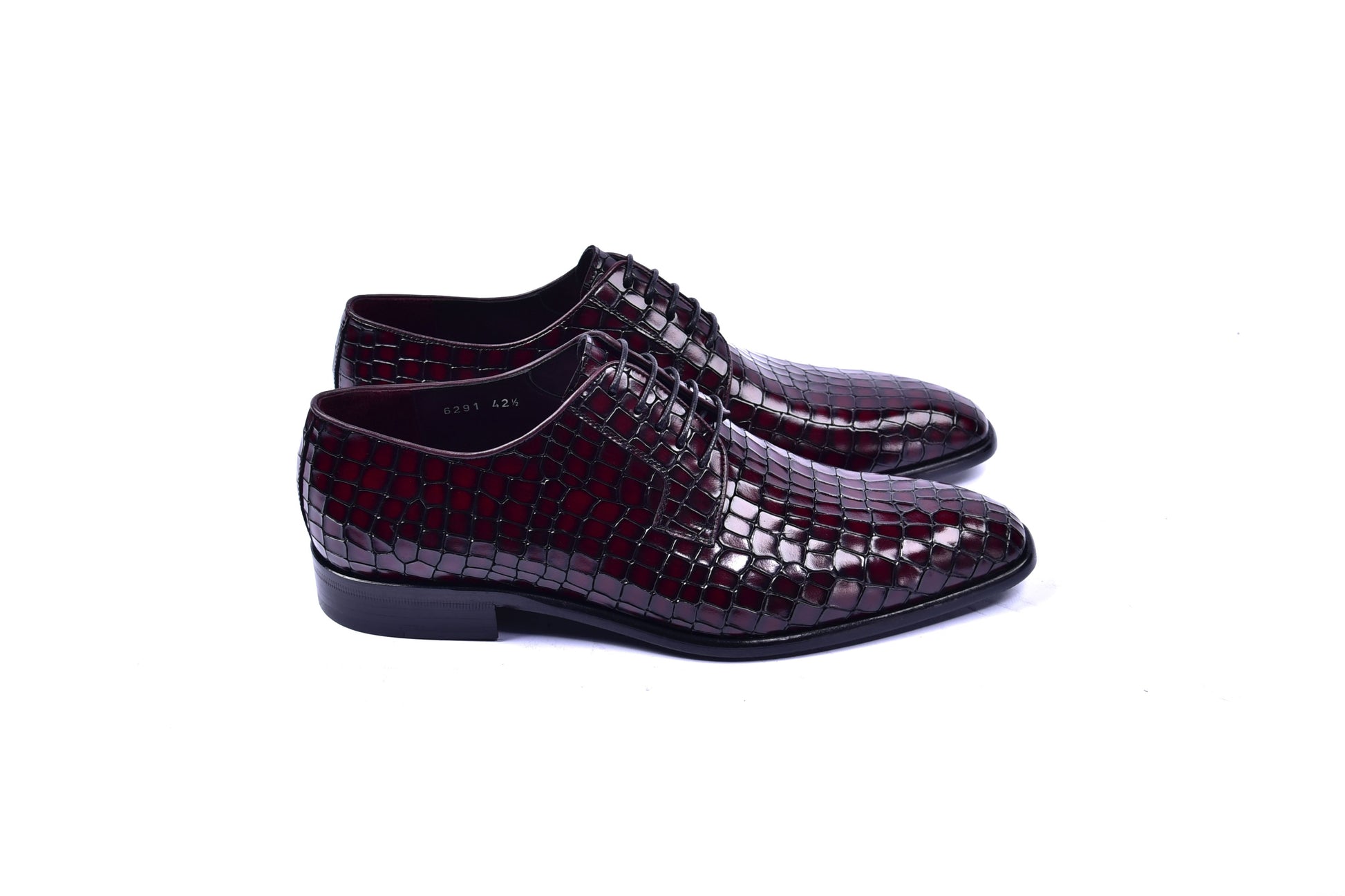 C01506-6291C Croco Print Lace Up Burgundy - Image 2