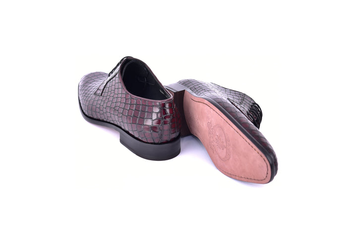 C01506-6291C Croco Print Lace Up Burgundy - Image 4