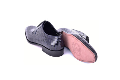 C01507-6291C Croco Print Lace Up Navy - Image 4