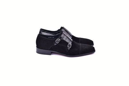C00017-6433 Cap toe Monk strap-Black Suede