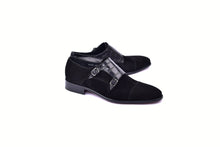 C00017-6433 Cap toe Monk strap-Black Suede