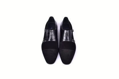 C00017-6433 Cap toe Monk strap-Black Suede - Image 4