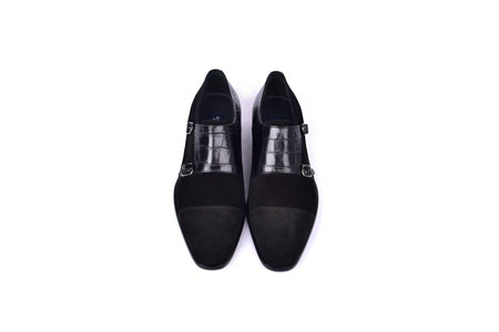 C00017-6433 Cap toe Monk strap-Black Suede