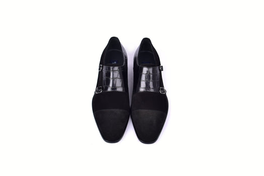 C00017-6433 Cap toe Monk strap-Black Suede - Image 4