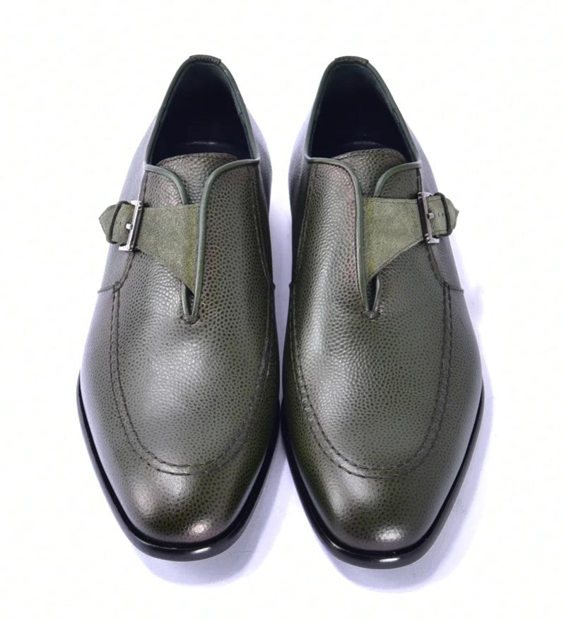 Corrente 6471 Leather Slip-On Monkstrap Shoe - Green - Image 3