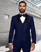 Mens Wool One Button Modern Fit Vested Shawl Prom Tuxedo in Sapphire Blue