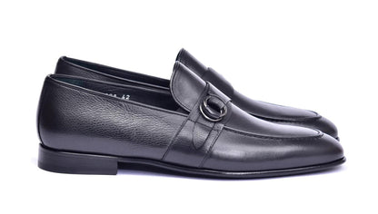 Corrente 6628 Leather Slip-On Side Buckle Loafer - Black - Image 2