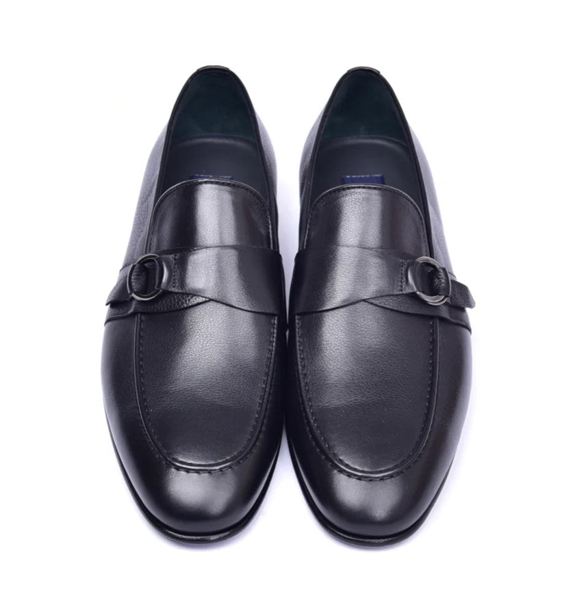 Corrente 6628 Leather Slip-On Side Buckle Loafer - Black - Image 3