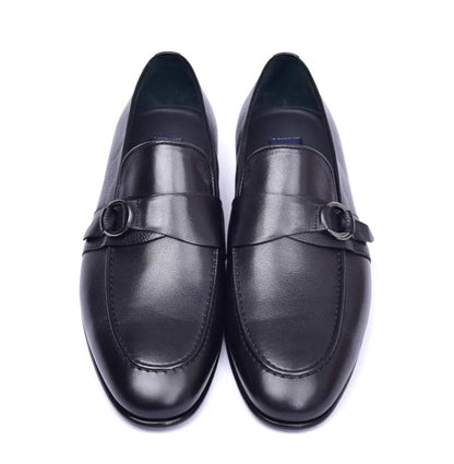 Corrente 6628 Leather Slip-On Side Buckle Loafer - Black - Image 3