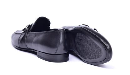 Corrente 6628 Leather Slip-On Side Buckle Loafer - Black - Image 4