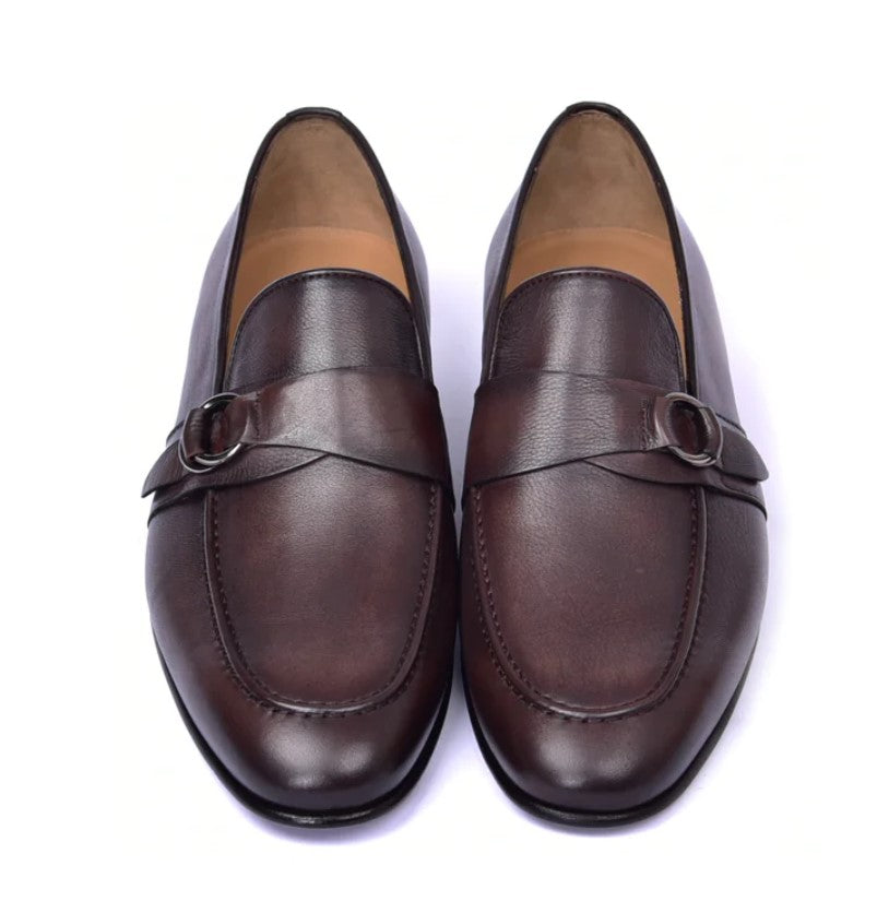 Corrente 6628 Leather Slip-On Side Buckle Loafer - Brown - Image 3