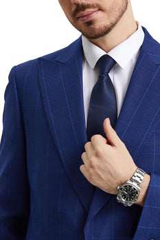 Men's Stacy Adams Peak Lapel Blue Windowpane Plaid Suit with a Scoop Neck Vest - Image 5