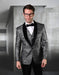 Mens Vested One Button Geometric Print Prom Tuxedo in Black