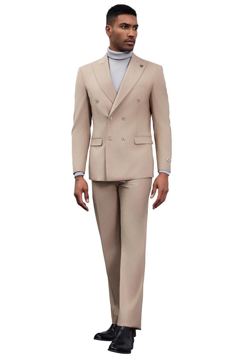 Men's Designer Stacy Adams Classic Double Breasted Suit in Tan - Image 3
