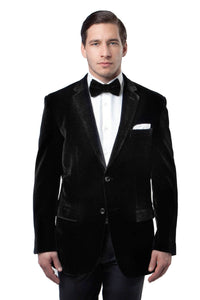 Mens Black Blazer - Men's Two Button Classic Velvet Blazer in Black