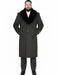 Mens Full Length Olive Overcoat with Black Fur Collar – Luxury Wool Fabric Winter Long Coat in Hunter Green
