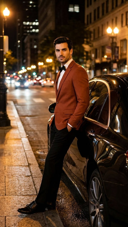 Men’s Brick Copper Rust Color  Blazer – Slim Fit Formal and Party Wear Jacket in Burnt Orange Sport Coat