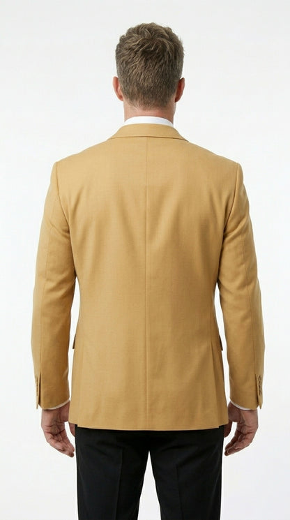 Men’s Camel Blazer, Classic Two Button Business Casual Wedding Summer Sport Coat Jacket in Khaki Bronze Color Modern Fit